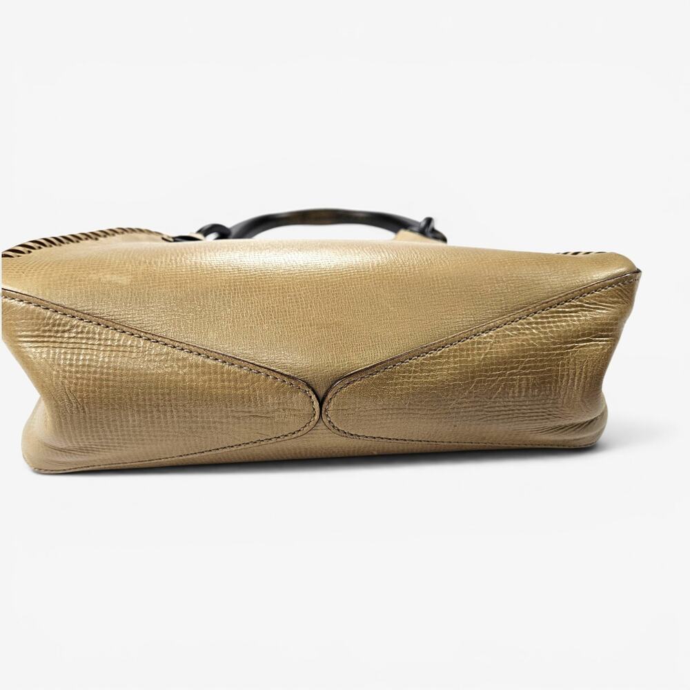 Y2k Gucci Bag Whipstitch Wood Handle Purse Beige Leather - Picture 11 of 12